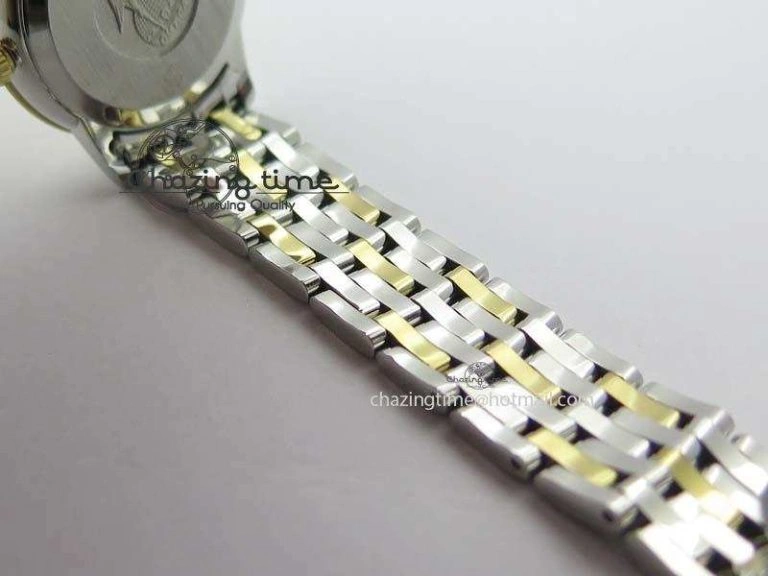 De Ville 27mm SS YG Ladies MK 1:1 Best Edition Blue Dial Diamond Markers On SS Bracelet Ronda Quartz
