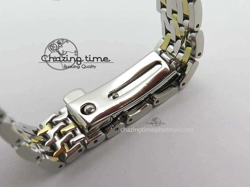De Ville 27mm SS YG Ladies MK 1:1 Best Edition Blue Dial Diamond Markers On SS Bracelet Ronda Quartz