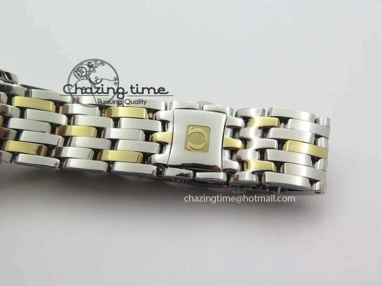 De Ville 27mm SS YG Ladies MK 1:1 Best Edition Blue Dial Diamond Markers On SS Bracelet Ronda Quartz