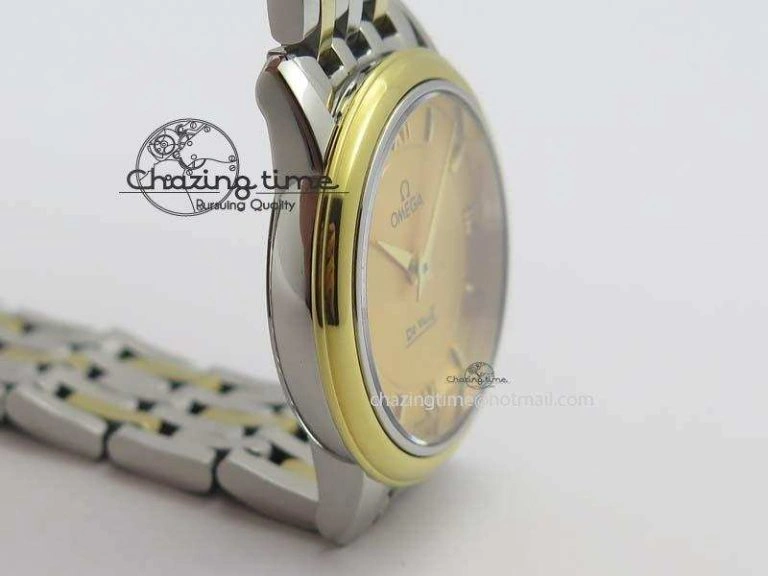 De Ville 27mm SS YG Ladies MK 1:1 Best Edition Gold Dial On SS Bracelet Ronda Quartz