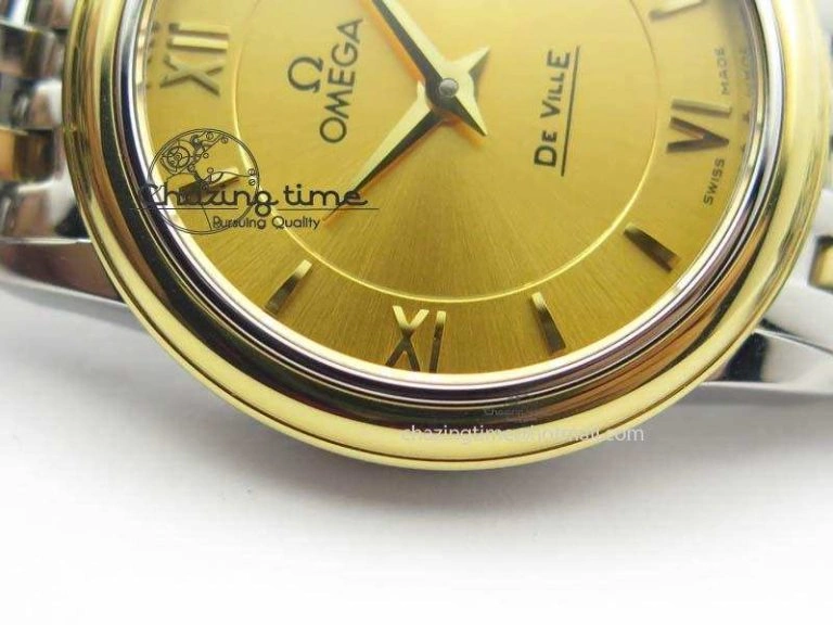 De Ville 27mm SS YG Ladies MK 1:1 Best Edition Gold Dial On SS Bracelet Ronda Quartz