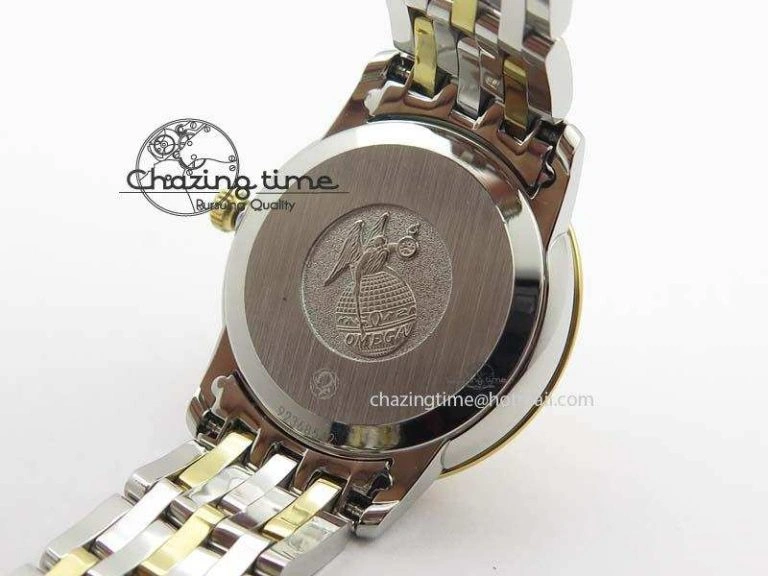 De Ville 27mm SS YG Ladies MK 1:1 Best Edition Gold Dial On SS Bracelet Ronda Quartz