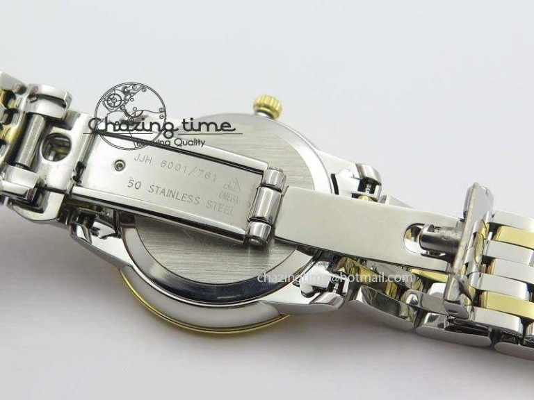 De Ville 27mm SS YG Ladies MK 1:1 Best Edition Gold Dial On SS Bracelet Ronda Quartz