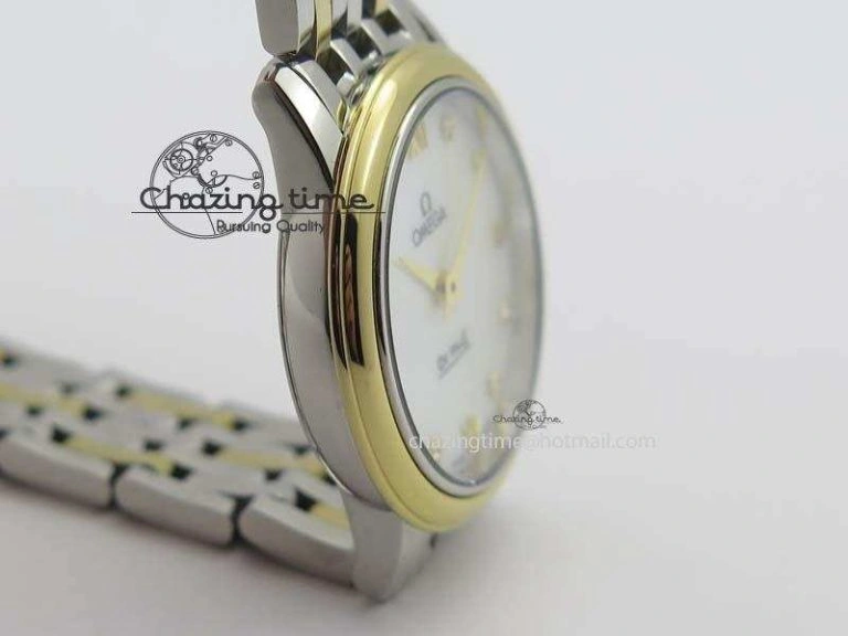 De Ville 27mm SS YG Ladies MK 1:1 Best Edition White MOP Dial Diamond Markers On SS Bracelet Ronda Quartz