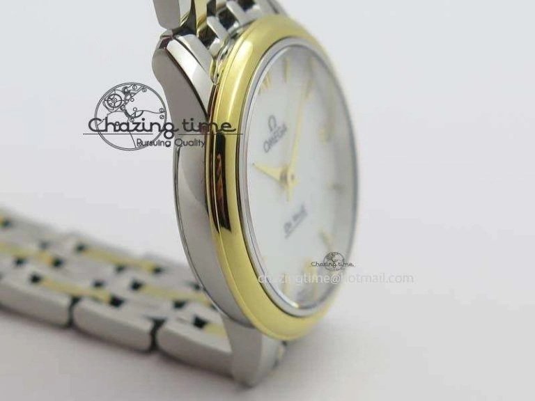 De Ville 27mm SS YG Ladies MK 1:1 Best Edition White MOP Dial On SS Bracelet Ronda Quartz