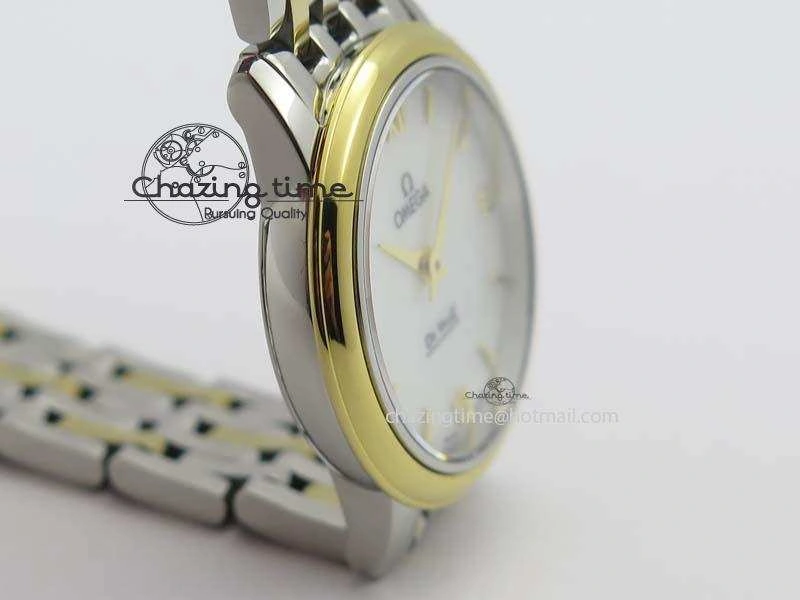 De Ville 27mm SS YG Ladies MK 1:1 Best Edition White MOP Dial On SS Bracelet Ronda Quartz