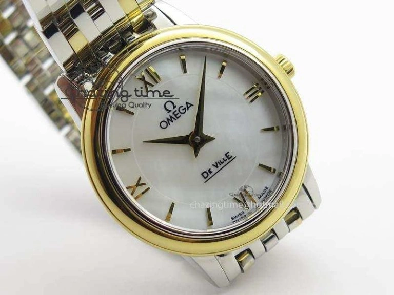 De Ville 27mm SS YG Ladies MK 1:1 Best Edition White MOP Dial On SS Bracelet Ronda Quartz