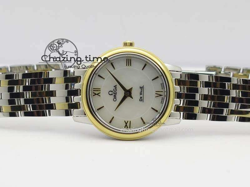 De Ville 27mm SS YG Ladies MK 1:1 Best Edition White MOP Dial On SS Bracelet Ronda Quartz