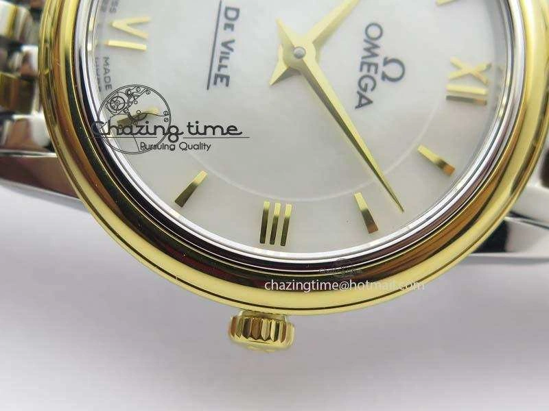 De Ville 27mm SS YG Ladies MK 1:1 Best Edition White MOP Dial On SS Bracelet Ronda Quartz