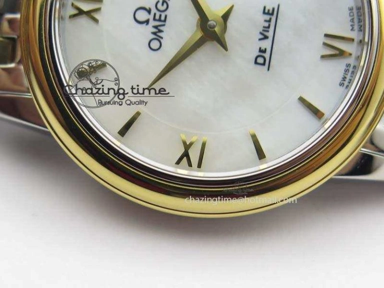 De Ville 27mm SS YG Ladies MK 1:1 Best Edition White MOP Dial On SS Bracelet Ronda Quartz