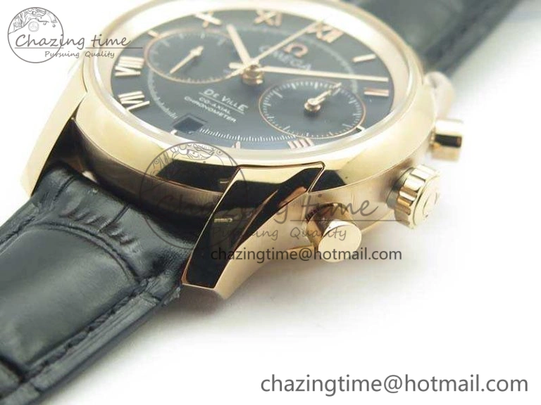 De Ville Chronograph RG OMF 1:1 Best Edition Black Dial On Black Leather Strap A9300