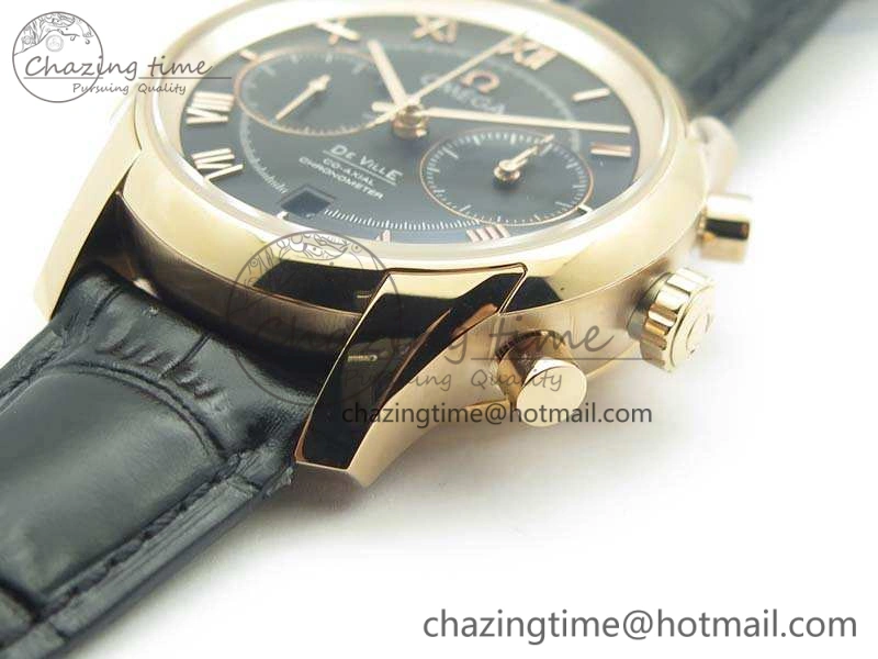 De Ville Chronograph RG OMF 1:1 Best Edition Black Dial On Black Leather Strap A9300