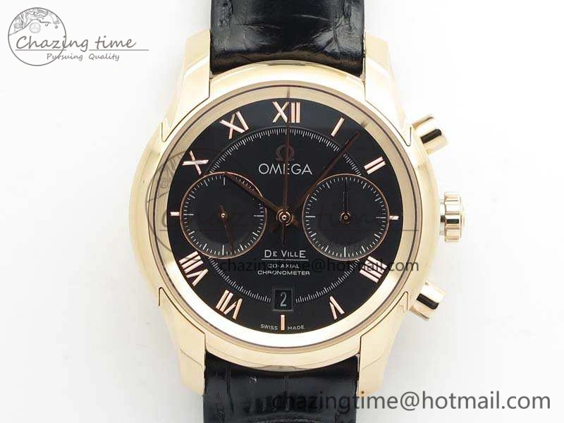 De Ville Chronograph RG OMF 1:1 Best Edition Black Dial On Black Leather Strap A9300