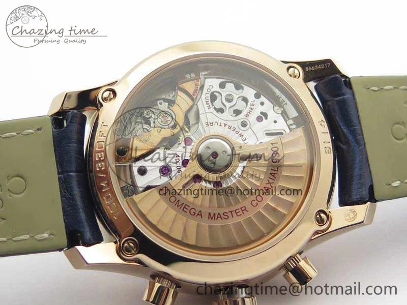 De Ville Chronograph RG OMF 1:1 Best Edition Blue Dial On Blue Leather Strap A9300