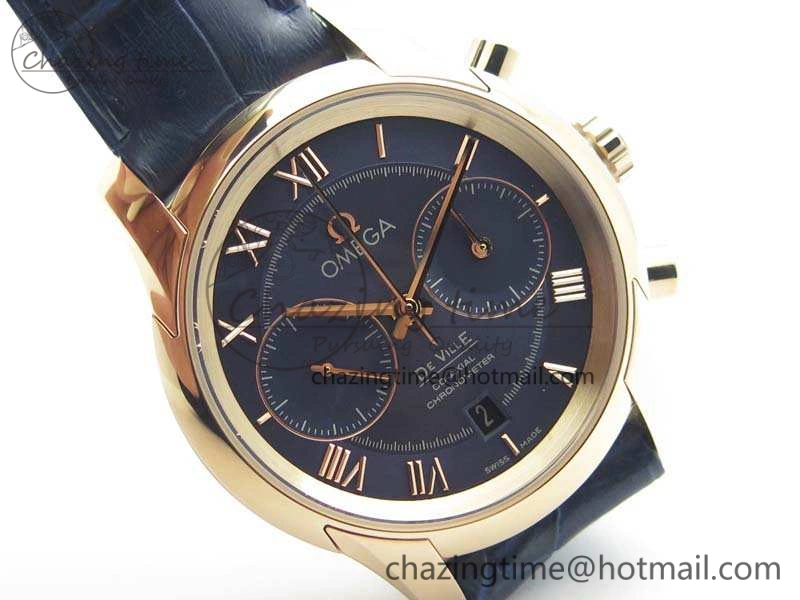 De Ville Chronograph RG OMF 1:1 Best Edition Blue Dial On Blue Leather Strap A9300