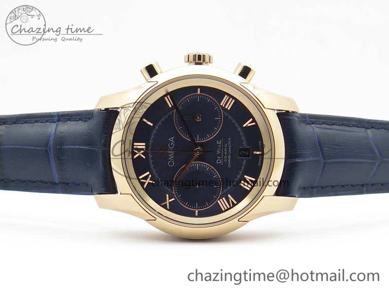 De Ville Chronograph RG OMF 1:1 Best Edition Blue Dial On Blue Leather Strap A9300