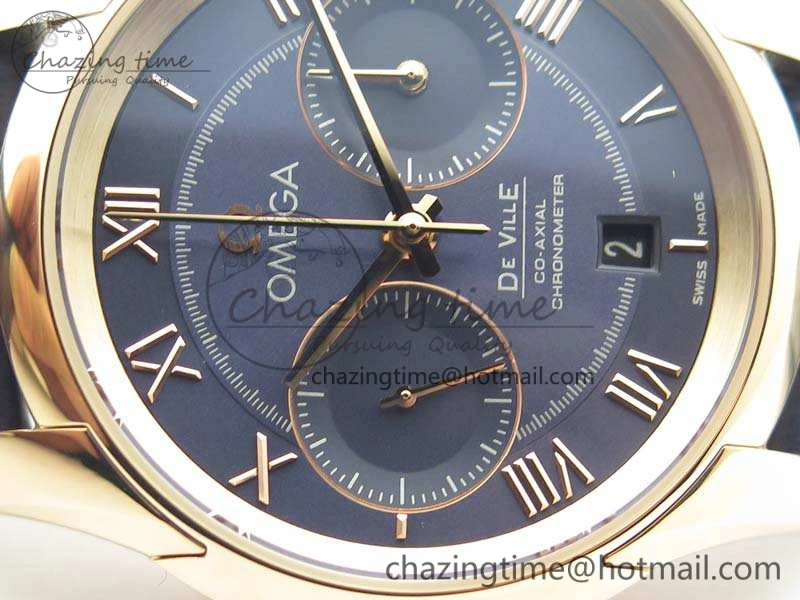 De Ville Chronograph RG OMF 1:1 Best Edition Blue Dial On Blue Leather Strap A9300