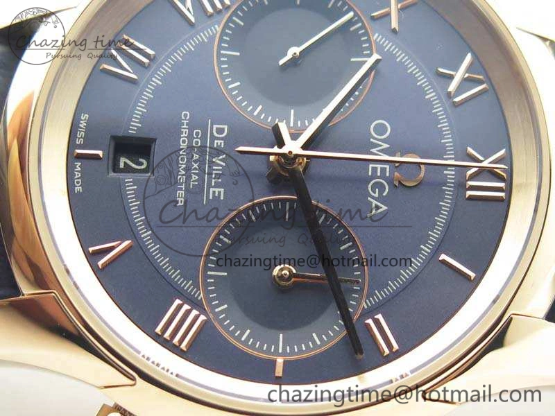 De Ville Chronograph RG OMF 1:1 Best Edition Blue Dial On Blue Leather Strap A9300