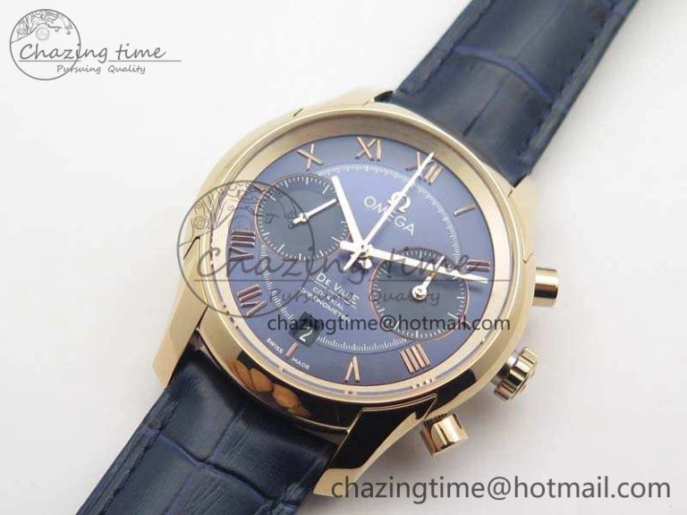 De Ville Chronograph RG OMF 1:1 Best Edition Blue Dial On Blue Leather Strap A9300