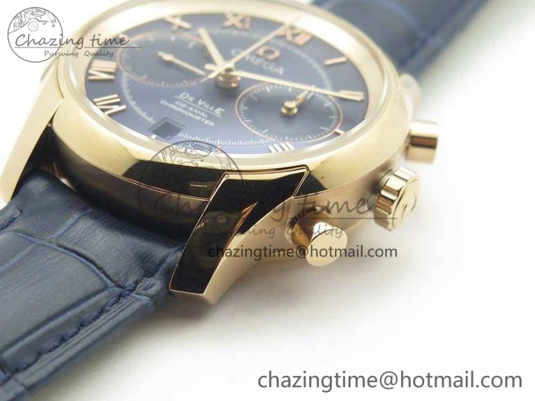 De Ville Chronograph RG OMF 1:1 Best Edition Blue Dial On Blue Leather Strap A9300