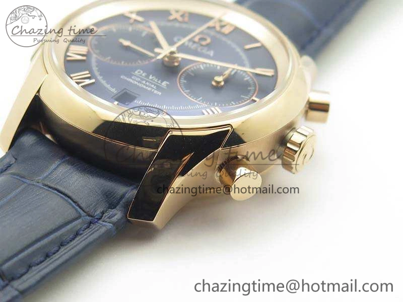 De Ville Chronograph RG OMF 1:1 Best Edition Blue Dial On Blue Leather Strap A9300
