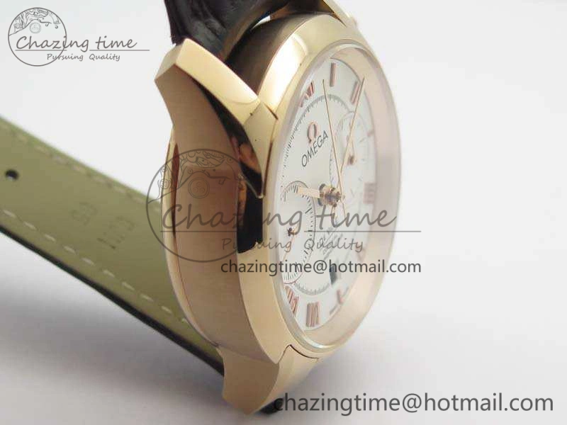 De Ville Chronograph RG OMF 1:1 Best Edition White Dial On Brown Leather Strap A9300