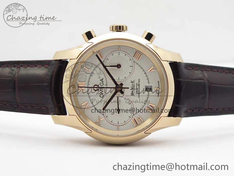 De Ville Chronograph RG OMF 1:1 Best Edition White Dial On Brown Leather Strap A9300