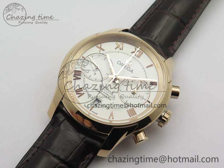 De Ville Chronograph RG OMF 1:1 Best Edition White Dial On Brown Leather Strap A9300