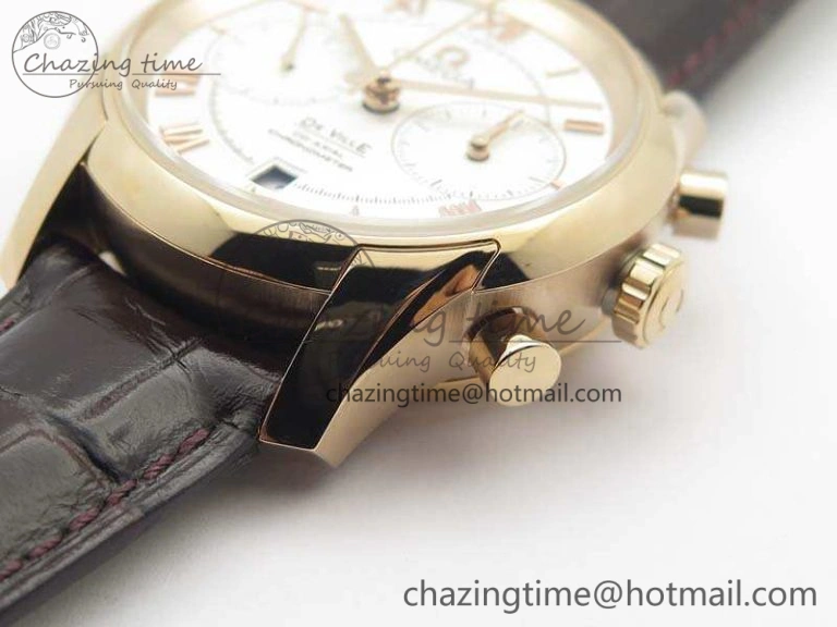 De Ville Chronograph RG OMF 1:1 Best Edition White Dial On Brown Leather Strap A9300