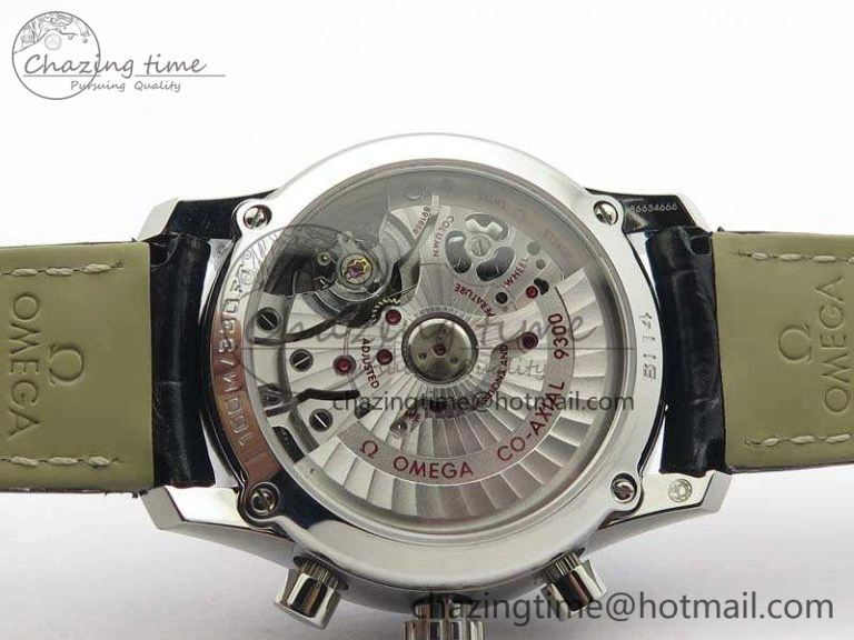 De Ville Chronograph SS OMF 1:1 Best Edition Black Dial On Black Leather Strap A9300