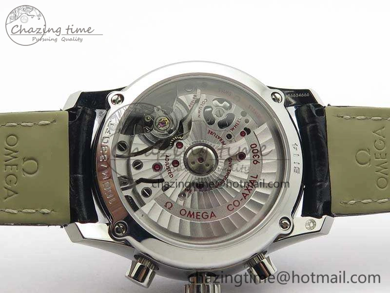 De Ville Chronograph SS OMF 1:1 Best Edition Black Dial On Black Leather Strap A9300