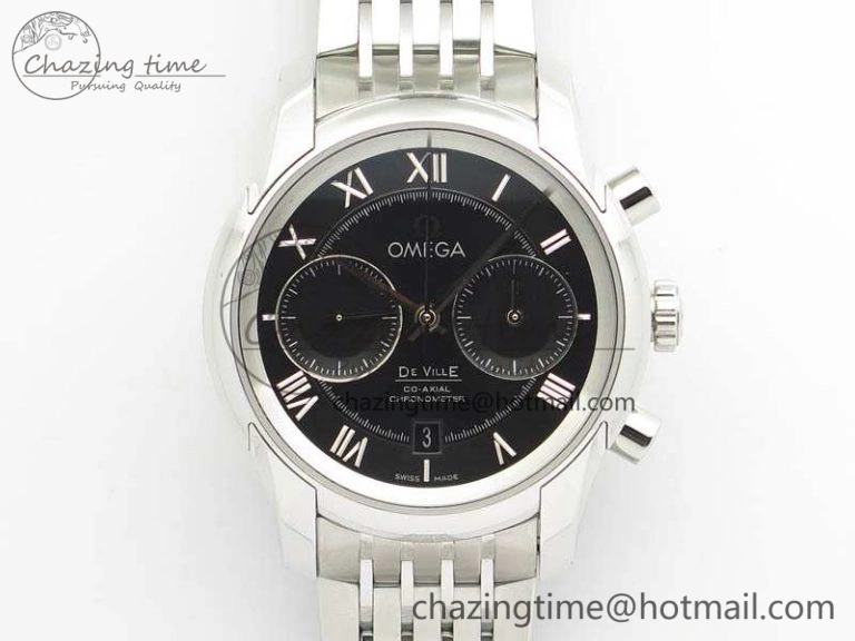 De Ville Chronograph SS OMF 1:1 Best Edition Black Dial On SS Bracelet A9300