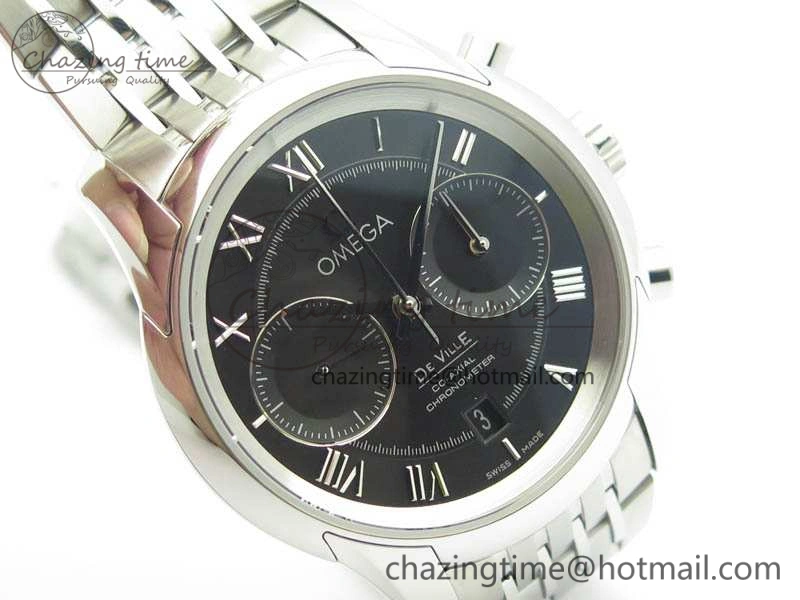 De Ville Chronograph SS OMF 1:1 Best Edition Black Dial On SS Bracelet A9300
