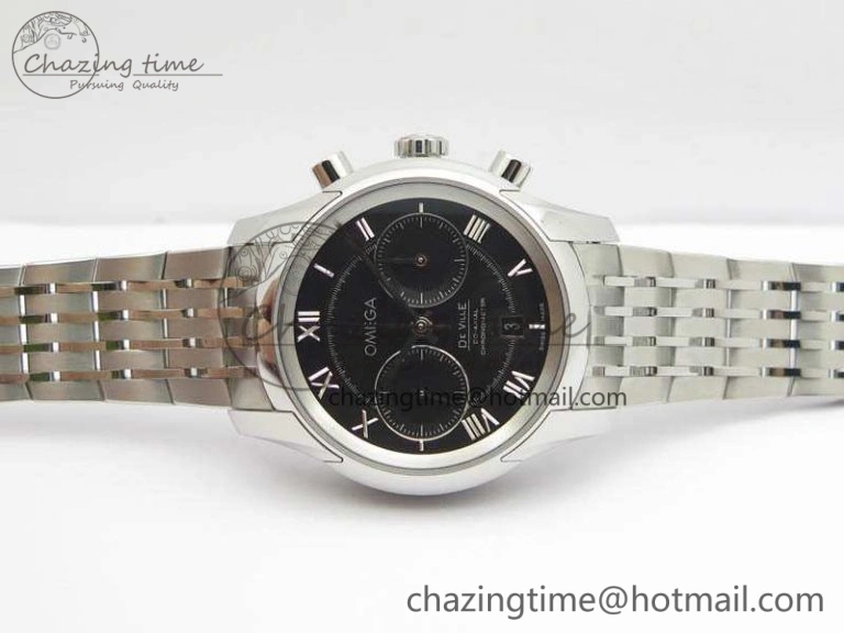 De Ville Chronograph SS OMF 1:1 Best Edition Black Dial On SS Bracelet A9300