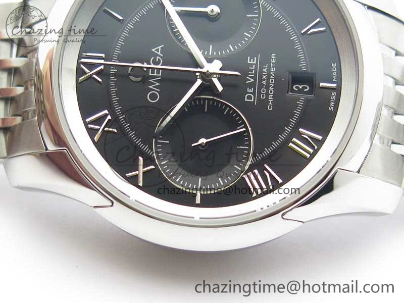 De Ville Chronograph SS OMF 1:1 Best Edition Black Dial On SS Bracelet A9300