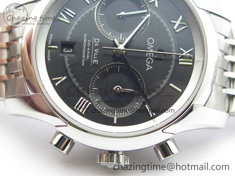 De Ville Chronograph SS OMF 1:1 Best Edition Black Dial On SS Bracelet A9300