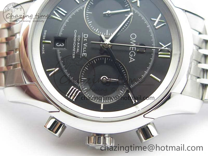 De Ville Chronograph SS OMF 1:1 Best Edition Black Dial On SS Bracelet A9300
