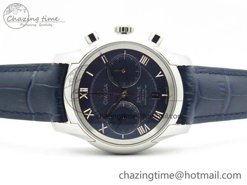 De Ville Chronograph SS OMF 1:1 Best Edition Blue Dial On Blue Leather Strap A9300