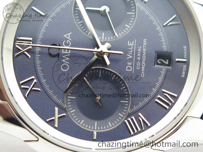 De Ville Chronograph SS OMF 1:1 Best Edition Blue Dial On Blue Leather Strap A9300
