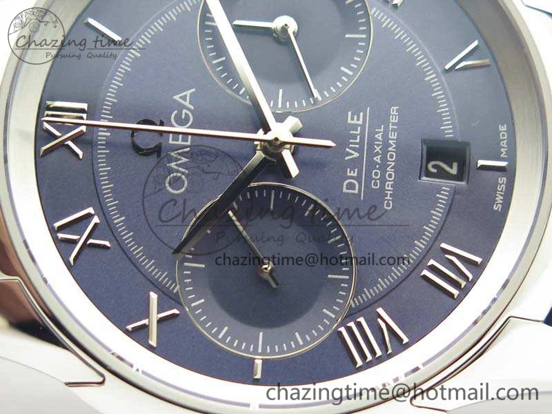De Ville Chronograph SS OMF 1:1 Best Edition Blue Dial On Blue Leather Strap A9300