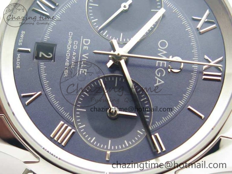 De Ville Chronograph SS OMF 1:1 Best Edition Blue Dial On Blue Leather Strap A9300