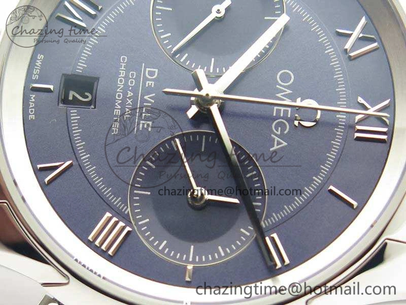 De Ville Chronograph SS OMF 1:1 Best Edition Blue Dial On Blue Leather Strap A9300