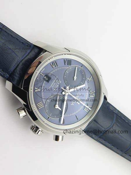 De Ville Chronograph SS OMF 1:1 Best Edition Blue Dial On Blue Leather Strap A9300
