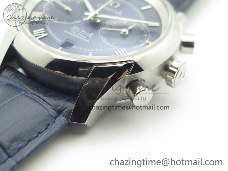 De Ville Chronograph SS OMF 1:1 Best Edition Blue Dial On Blue Leather Strap A9300