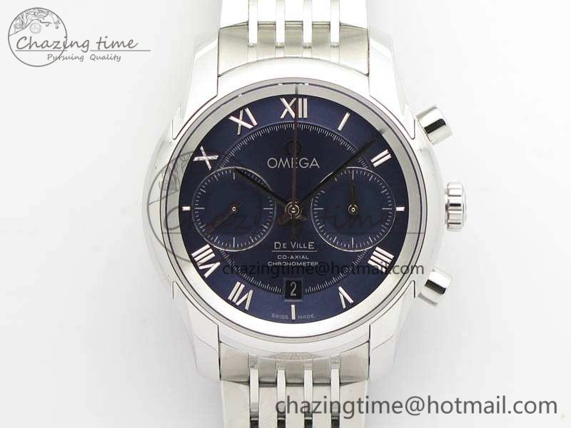 De Ville Chronograph SS OMF 1:1 Best Edition Blue Dial On SS Bracelet A9300
