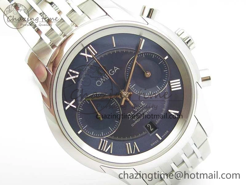 De Ville Chronograph SS OMF 1:1 Best Edition Blue Dial On SS Bracelet A9300