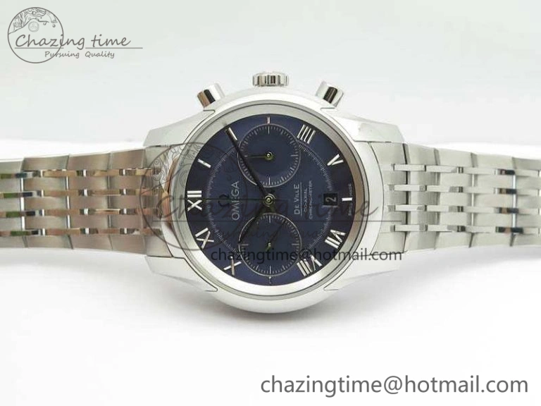 De Ville Chronograph SS OMF 1:1 Best Edition Blue Dial On SS Bracelet A9300