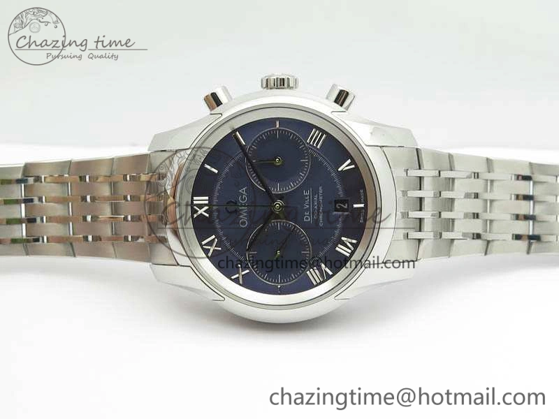 De Ville Chronograph SS OMF 1:1 Best Edition Blue Dial On SS Bracelet A9300