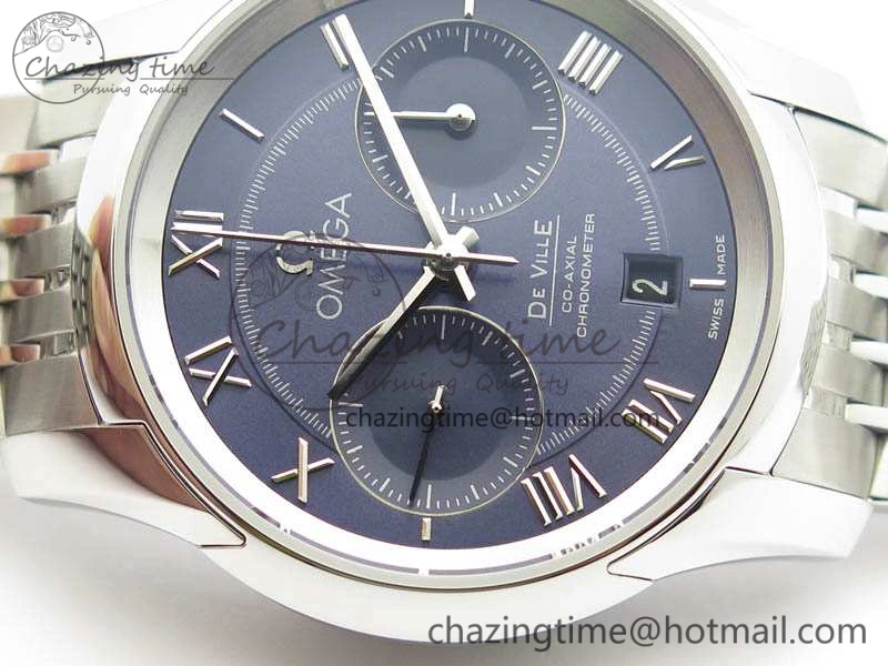 De Ville Chronograph SS OMF 1:1 Best Edition Blue Dial On SS Bracelet A9300