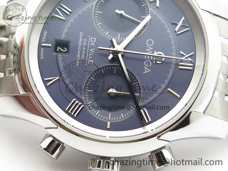 De Ville Chronograph SS OMF 1:1 Best Edition Blue Dial On SS Bracelet A9300